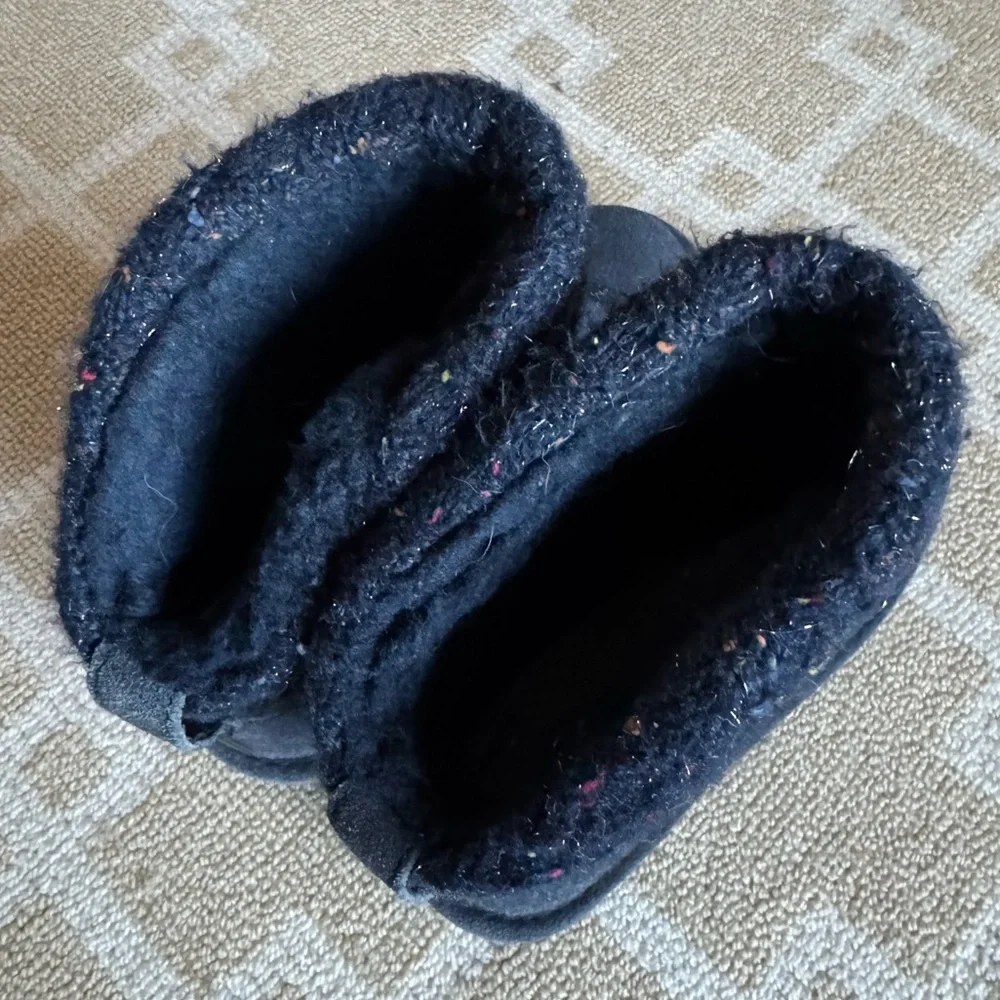Bearpaw Suede Knit Winter Boots Slip-On Warm Cozy Lounge Pull-On Navy Size 6